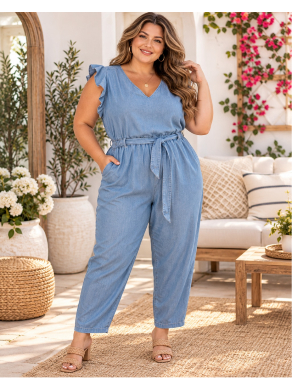 LOFT Plus Chambray Flutter Sleeve Belted Jumpsuit NWT Size 20
